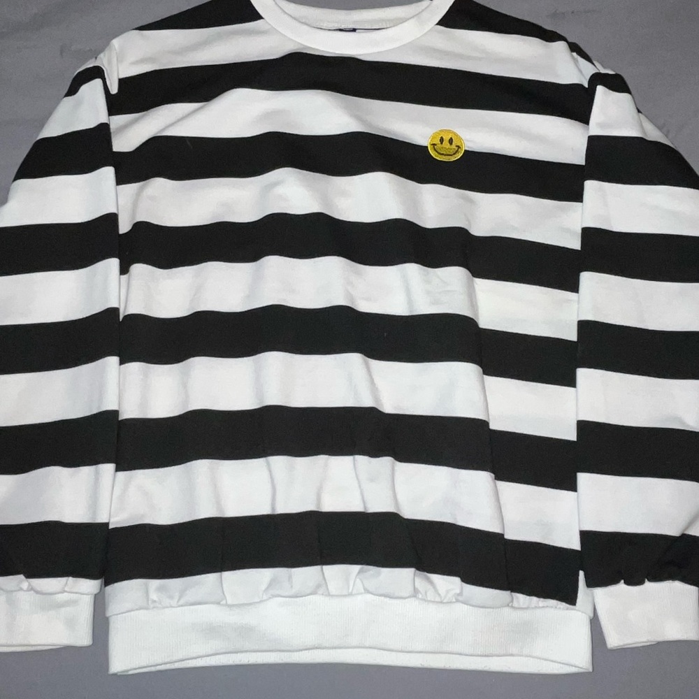 Striped Smiley Faced Sweatshirt. Small